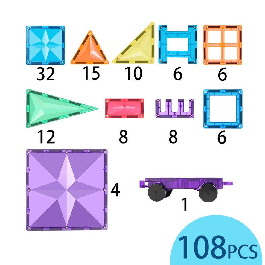 Magnetic Rainbow Tiles 108 Piece Set