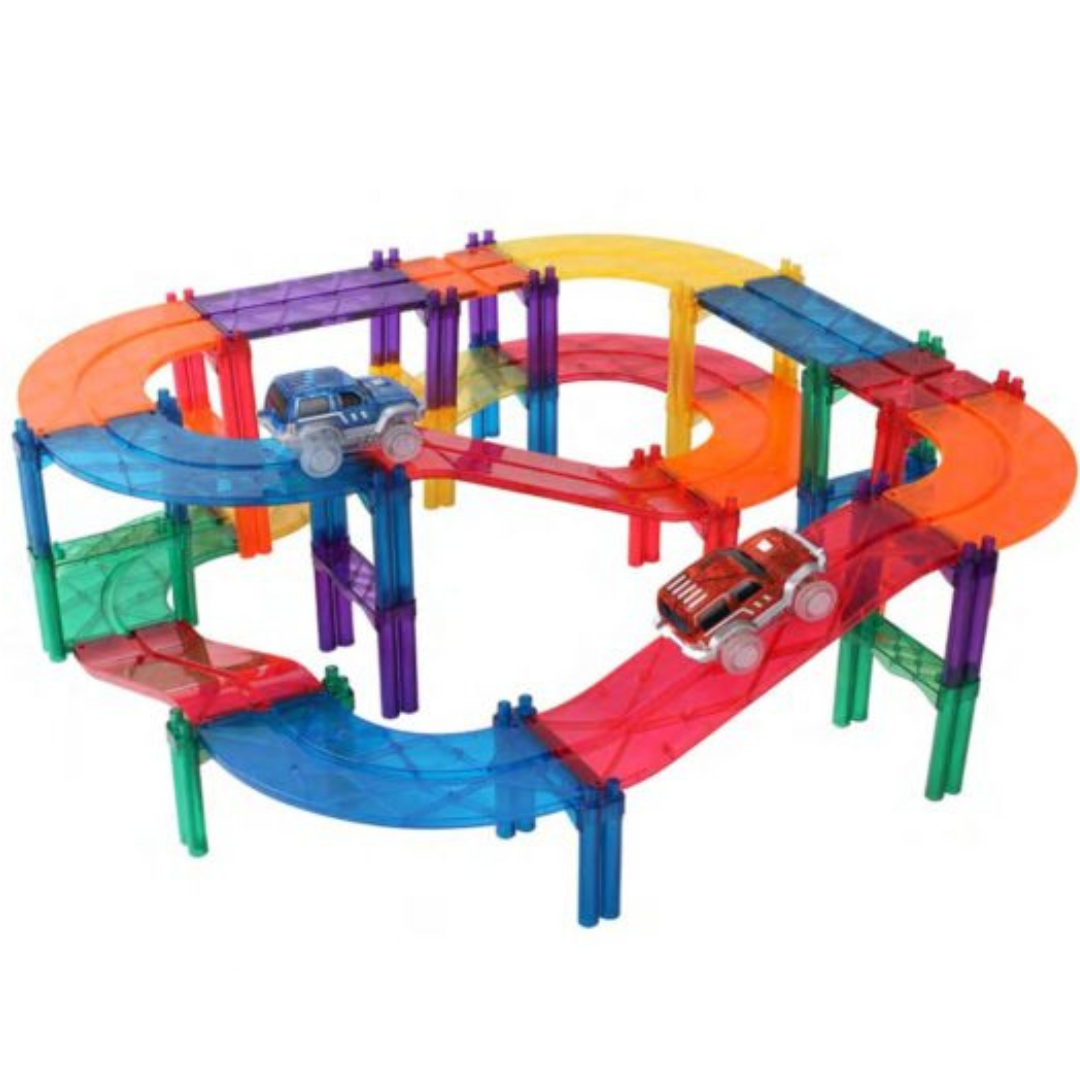 Magnetic car track set 108 pieces for children's sensory and imaginative play