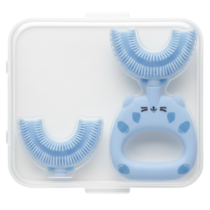 Blue cat U-shaped sensory toothbrush for toddlers with autism and sensory needs